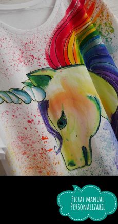 tricou dama pictat manual cu unicorn multicolor
